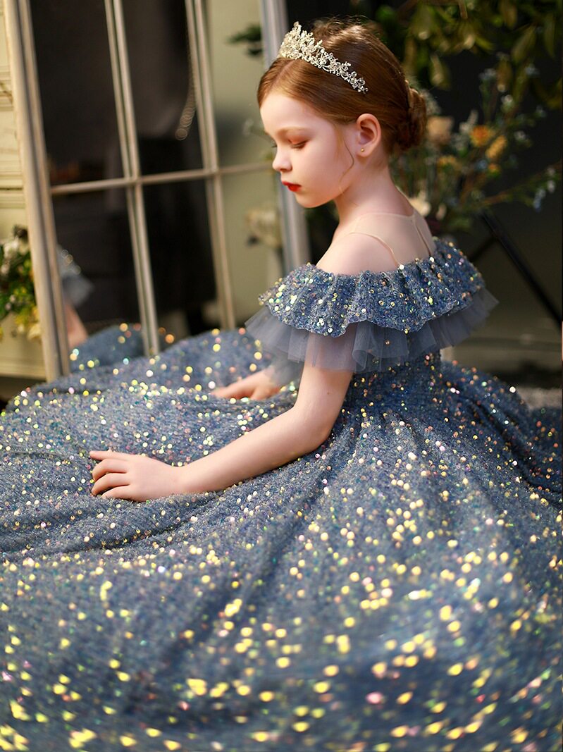 女大童大码礼服亮片公主裙婚纱蓬蓬纱花童走秀小主持人钢琴演出服