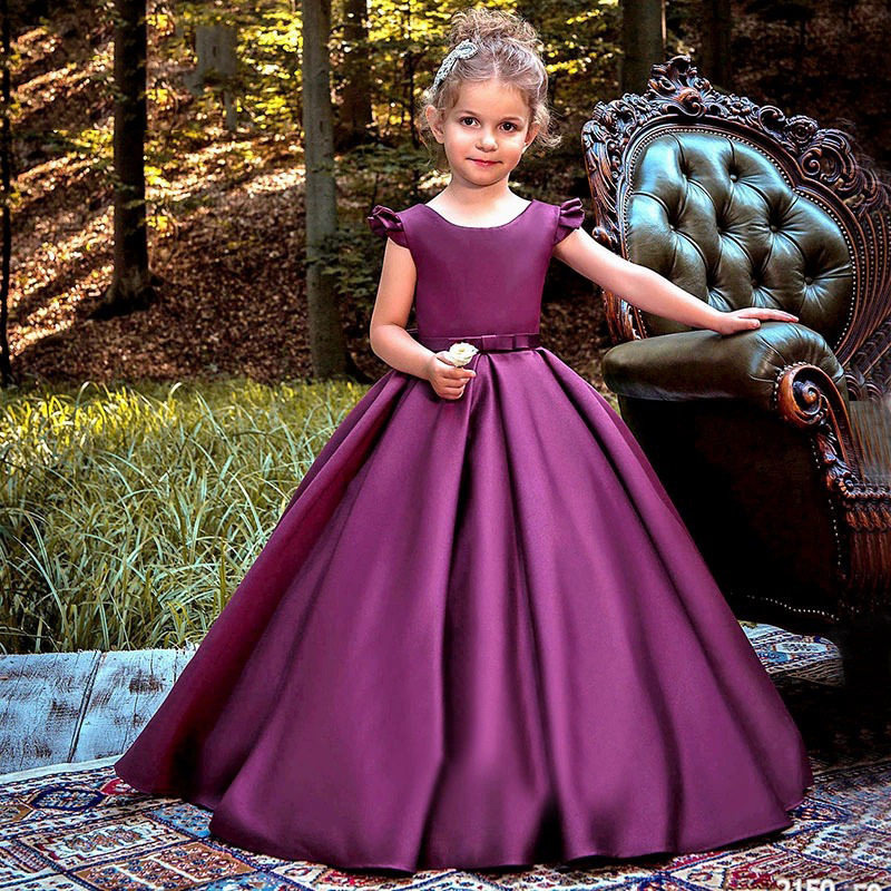 大码礼服胖女孩公主裙生日宴会紫色婚纱六一表演主持人钢琴演出服
