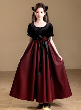 女童加肥加大码礼服黑色长袖胖女孩mm生日公主裙主持人钢琴演出服