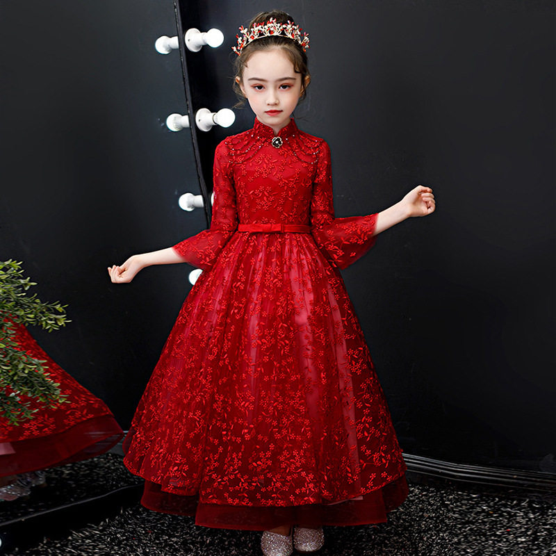 胖女大童大码红色礼服生日花童