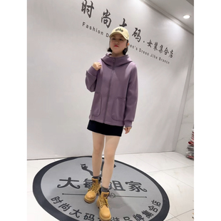 女装 加肥大码 通勤立体剪裁连帽加绒外套 新款 天骄一生水25920春款