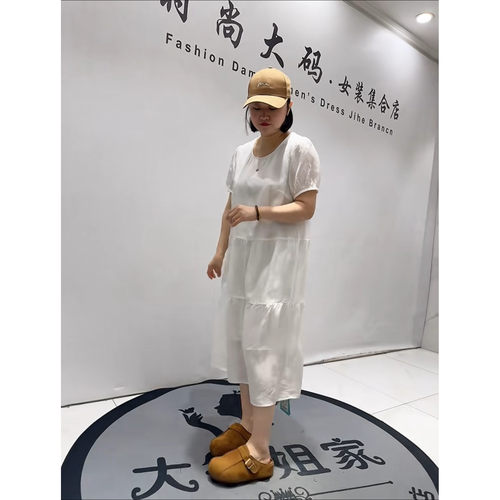 3216蓝鲸之吻2026夏新款大码女装显瘦短袖连衣裙时尚遮肉裙子百搭
