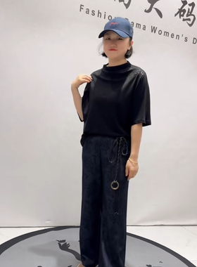 6166芮娜依莲2026春新款加肥大码女装通勤立体剪裁松紧腰时装裤子