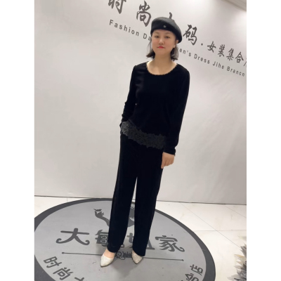 8276女权贵族秋冬新款加肥加大码女装通勤立体剪裁植绒上衣小衫