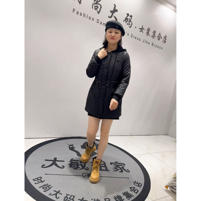5051芮娜依莲秋冬新款加肥大码女装通勤立体剪裁连帽收腰棉衣棉服