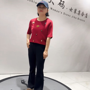 T恤小衫 1355芮娜依莲2026春新款 立体剪裁刺绣半袖 女装 加肥加大码