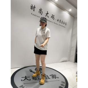 立体剪裁刺绣翻领T恤小衫 女装 加肥加大码 3238B女权贵族2026夏新款