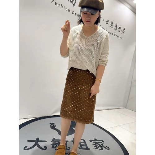 女权贵族6507秋季新款加肥大码女装胖妹妹显瘦减龄鹿皮绒半身裙子
