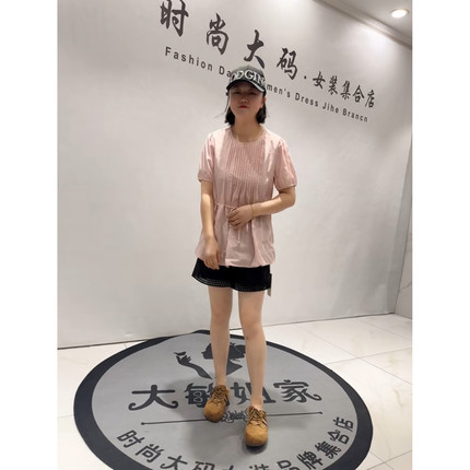 3091B女权贵族2026夏新款加肥大码女装通勤立体剪裁收腰短袖小衫