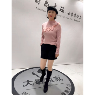 立体剪裁针织露肩毛衣毛衫 女装 加肥加大码 1313芮娜依莲2026春新款