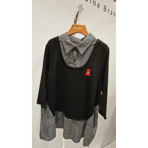 1658女权贵族2026春新款加肥加大码女装减龄洋气百搭拼接上衣小衫