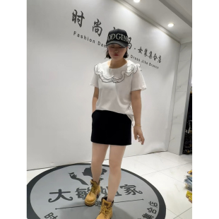 立体剪裁花边领纯棉T恤小衫 女装 加肥大码 3713女权贵族2026夏新款