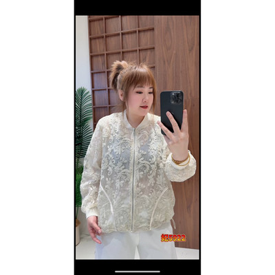 5922妃儿红2026春夏新款大码女装显瘦上衣时尚蕾丝镂空刺绣外套薄