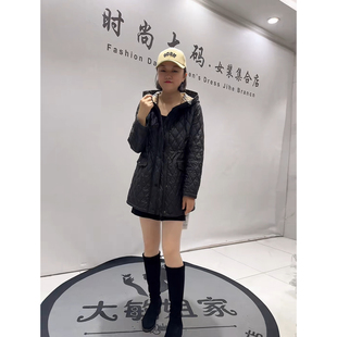 女权8016秋冬新款加肥大码女装胖妹妹显瘦减龄连帽二棉衣棉服