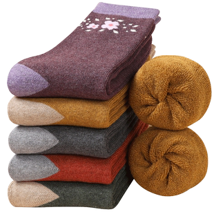 10双秋冬加厚毛圈袜花袜子妈妈袜复古提花长款中筒袜保暖毛巾加绒