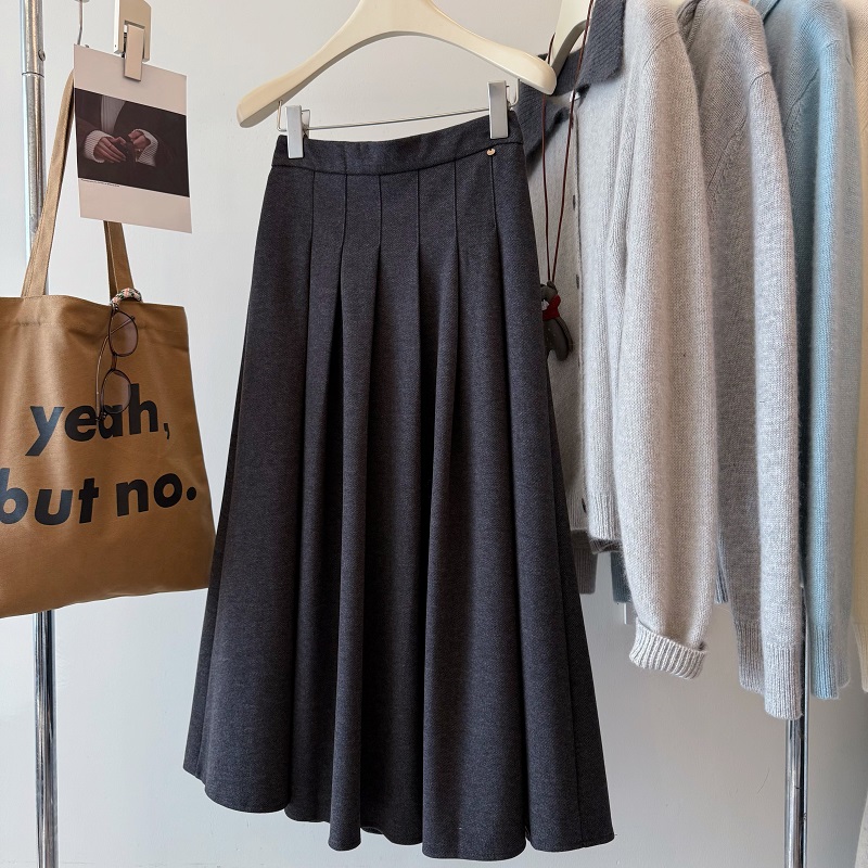 显瘦遮跨加厚毛呢显瘦a字裙半裙
