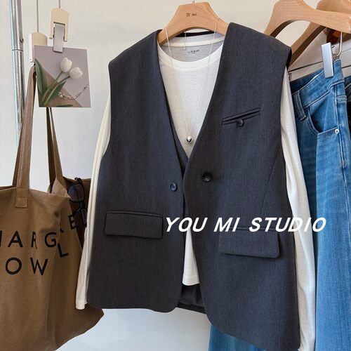 老钱通勤韩国一粒扣羊毛西装马甲