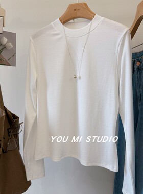 ebony eyes韩国气质领 后钉钉设计显瘦正肩打底衫纯色半高领T恤女