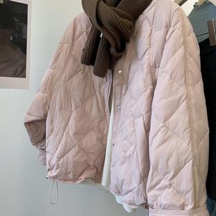 轻便好穿 自留！菱形格绗线保暖舒适白鸭绒短款休闲羽绒服外套女