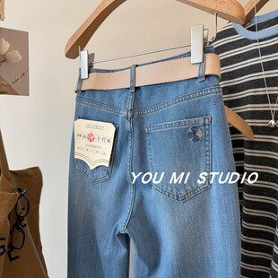 四面弹小个子喇叭裤 神裤 梨形显瘦微喇牛仔裤 四叶草刺绣 女春 来袭