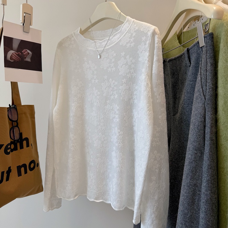 浪漫蕾丝小衫暗纹理印花衬衫