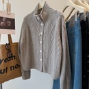 温软整个秋冬 外套女 韩国山羊绒菱形钩花保暖舒适绵羊毛高领开衫