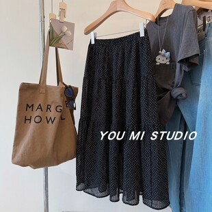 温柔淑女风 松紧腰飘逸垂感舒适百搭显瘦A字半身裙长裙女 小白花