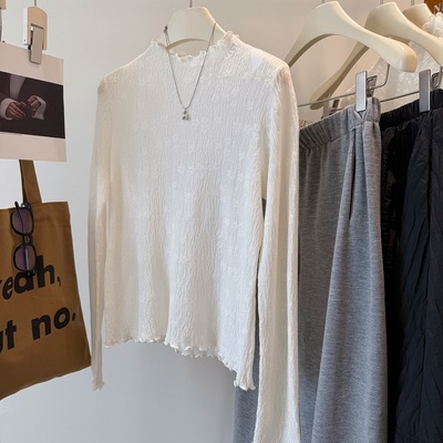 暗纹理小花花木耳边蕾丝小衫