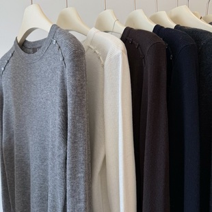 圆领显瘦内搭针织衫 肩部一排扣 毛衣 %31.5绵羊毛 打底单穿都ok