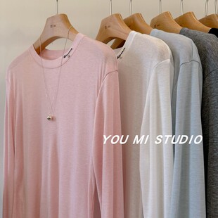 韩国one领口字母吊坠 防晒T恤女 %7桑蚕丝%38莱赛尔软糯微透长袖