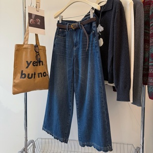 自留私藏款！配编织腰带 裤脚花边设计 柔软舒适拉毛直筒牛仔裤