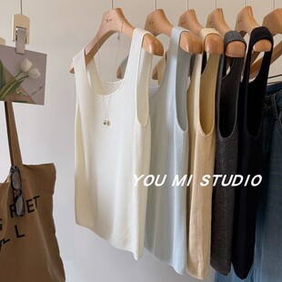 无袖 方领锁骨显瘦修身 羊毛针织吊带女软糯内搭背心 法式 巨巨百搭