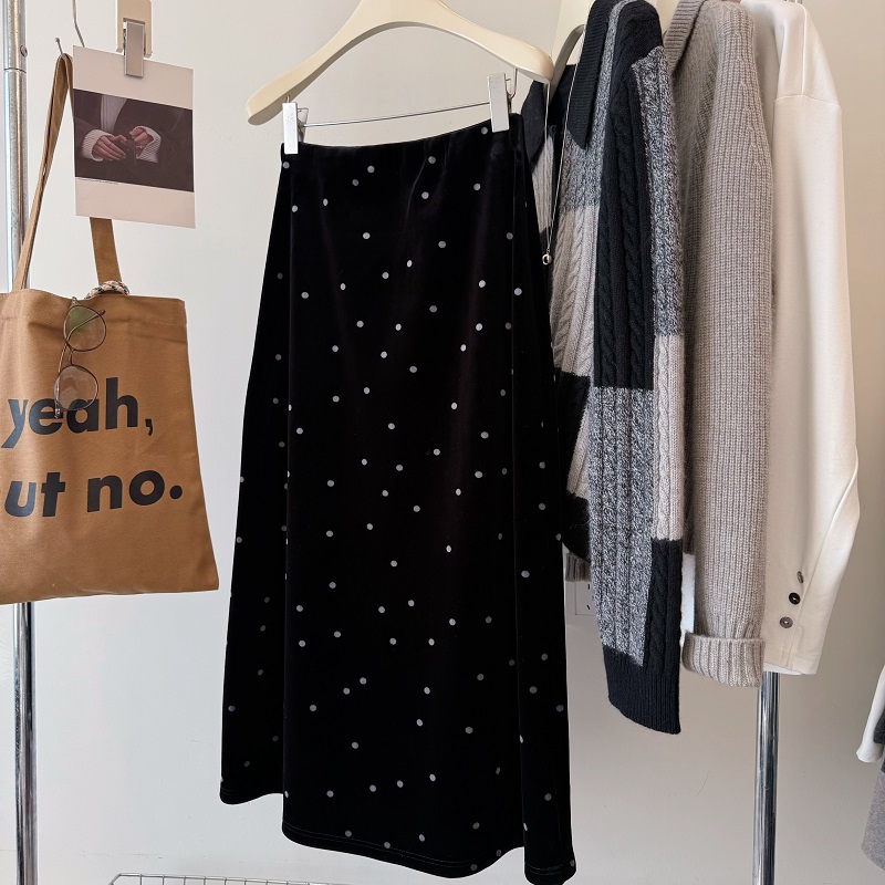 韩国柔软加厚通勤气质波点丝绒裙