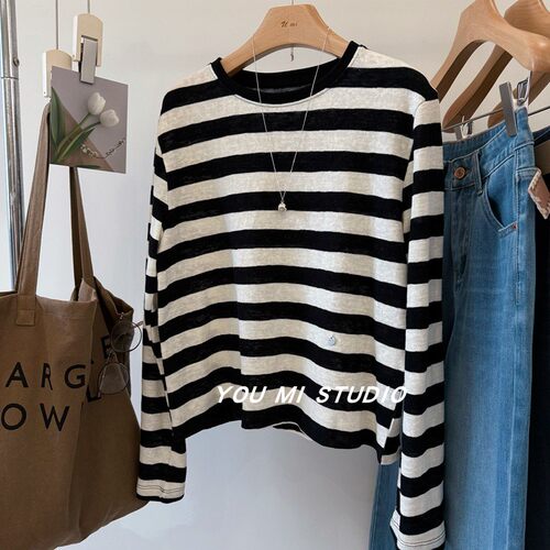 舒适好穿ins风慵懒宽松条纹T恤