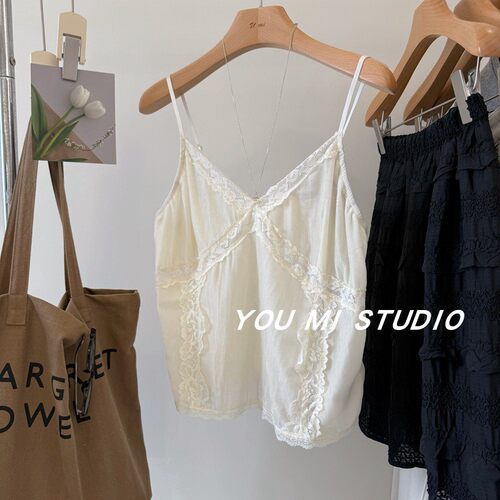 绝美小丝绒吊带叠穿蕾丝背心内搭