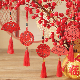 2026马年春节新年装饰木牌小挂件盆景玄关花树木元旦挂饰物商场