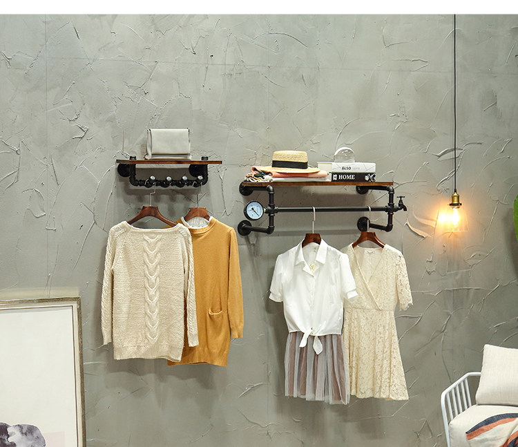 复古水管服装店展示架上墙侧挂组合女装童装衣架正挂壁挂衣服货架