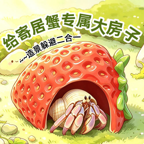 陌派草莓躲避窝～寄居蟹大洞口躲避屋大小号仿真树脂可爱造景