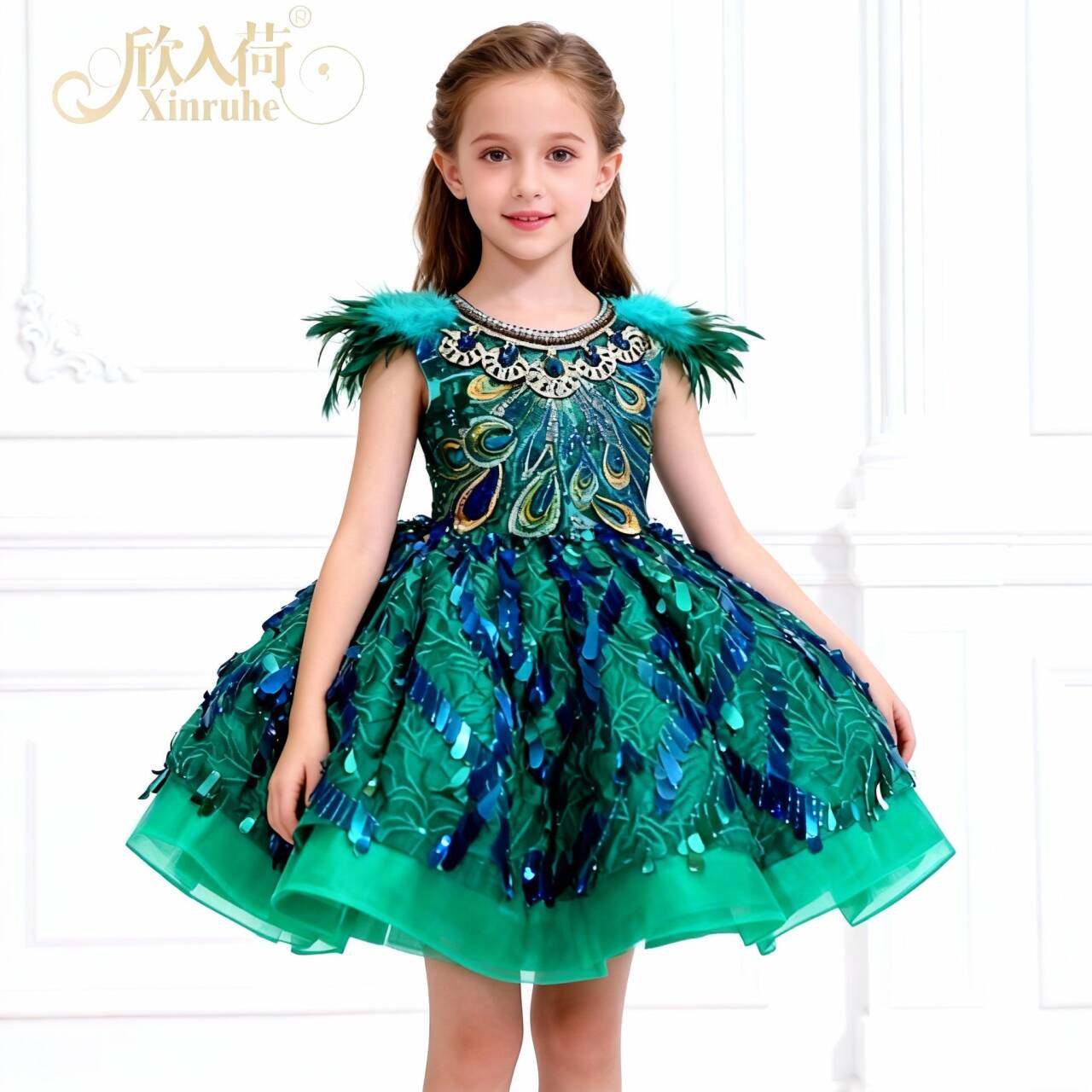 儿童短款绿色亮片蓬蓬裙公主裙女童新年演出走秀主持表演时尚礼服,童装/婴儿装/亲子装,儿童礼服,淘宝优惠券,粉丝福利购,淘宝优惠卷