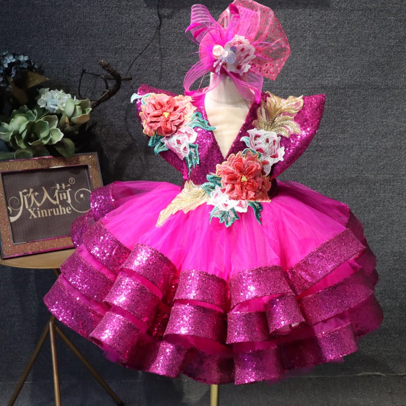 新款二十四节气歌玫红礼服欣入荷