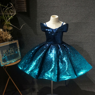 欣入荷短款渐变亮片毕业典礼快乐主持唱歌女童演出服礼裙摄影走秀