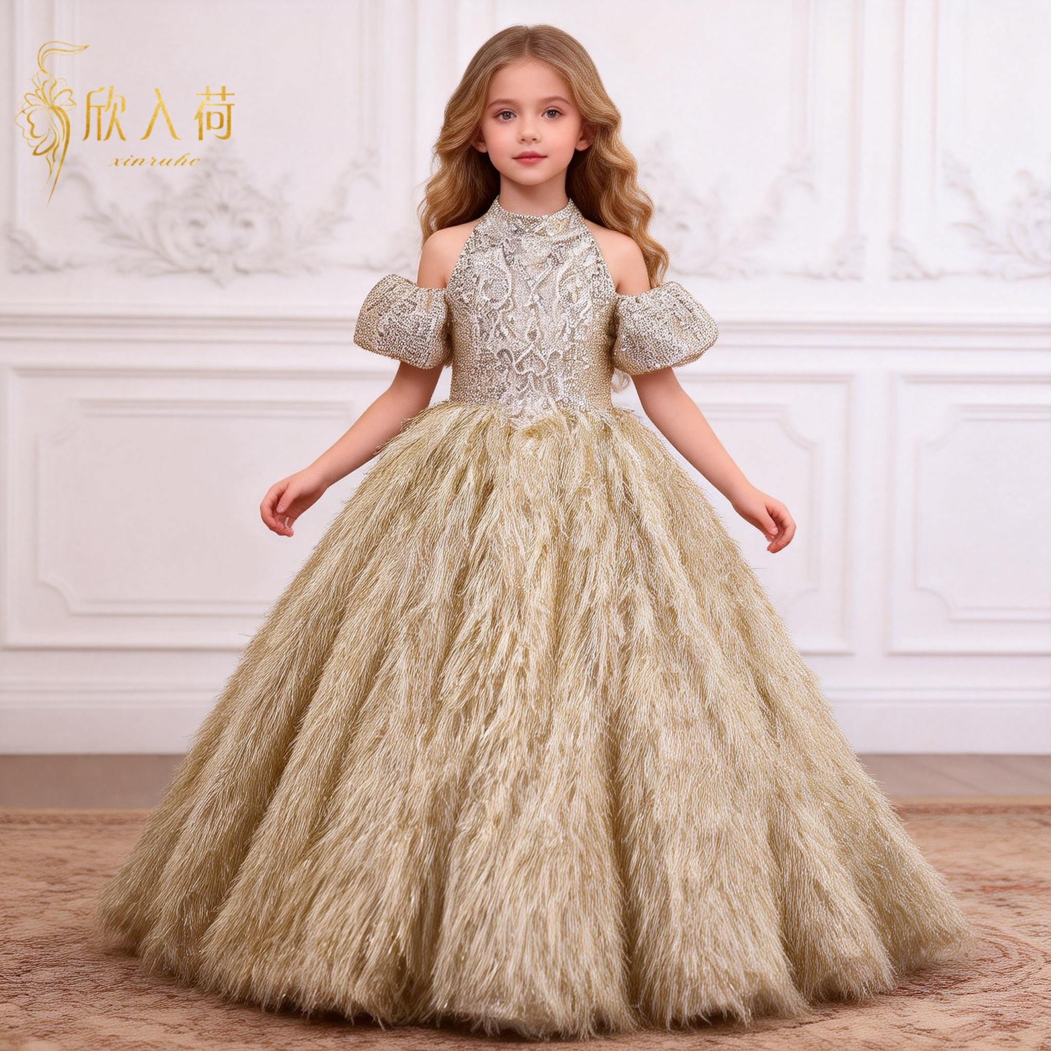 欣入荷女童香槟色刺绣蓬蓬裙露肩挂脖公主风华丽礼服宴会演出服潮,童装/婴儿装/亲子装,儿童礼服,淘宝优惠券,粉丝福利购,淘宝优惠卷