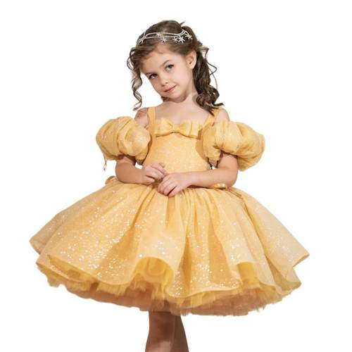 黄色儿童生日甜美公主裙礼服