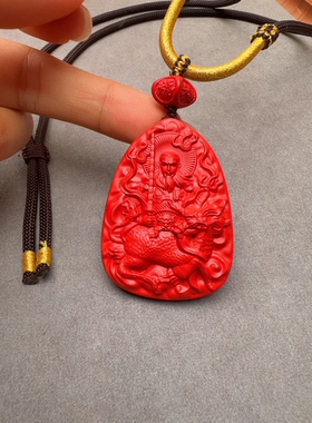 朱砂红砂款九天应元雷神普化天尊雷祖道家挂件项链麒麟牌挂坠保真