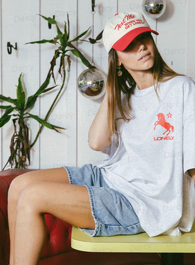 美式复古小众马年生肖字母lonely星星本命年新年情侣宽松慵懒T恤