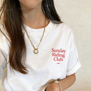 学院风复古1997星期日骑行俱乐部字母年代小标减龄青春短袖insT恤