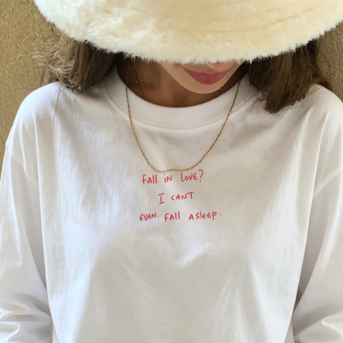美式复古睡着很难幽默搞笑标语字母长袖打底慵懒松弛感秋冬insT恤