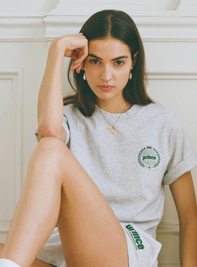 2022夏美式复古运动风徽章麦穗字母sporty印花潮流ins减龄跑步T恤