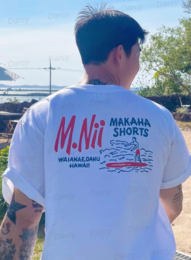 美式复古夏威夷海岛度假穿搭男孩滑板冲浪夏季沙滩海边阳光insT恤