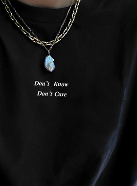 小众设计不撞衫不知道dontknow不关心care字母黑色情侣小标棉T恤